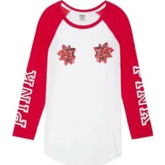 sale❤️VS PINK BOW  CAMPUS TEE LONG SLEEVE - Picture 2 of 2